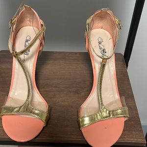 Open toe T strap heels